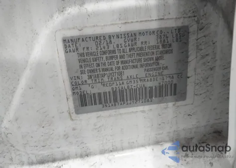 2018 Nissan Sentra S from USA, damaged, VIN 3N1AB7AP1JY271081